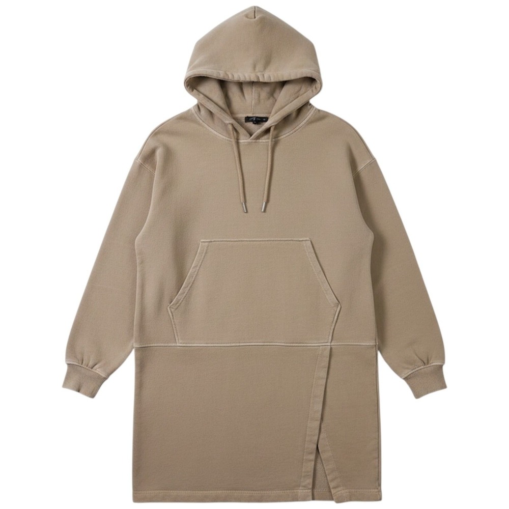 7 For All Mankind Hoodie Womens Small Beige Long Hooded Sweatshirt Lounge Tunic